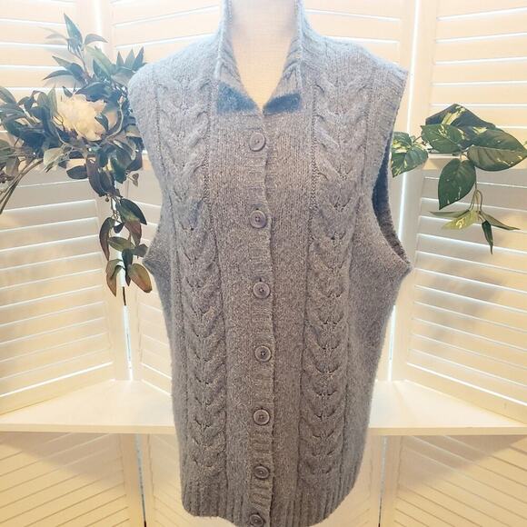LL BEAN BLUE CABLEKNIT BUTTON DOWN SWEATER VEST SIZE XL - Picture 1 of 6